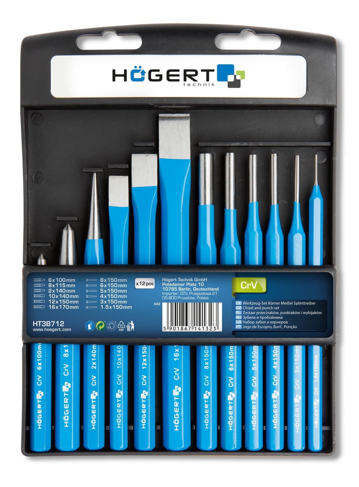 Hogert HT3B712 set dleta i izbijača, 12. kom., crv - slika 2