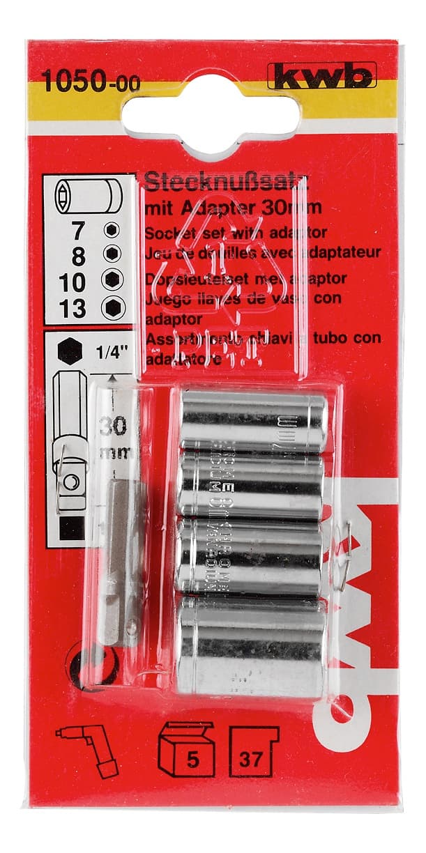  KWB 49105000 Set nasadnih ključeva sa adapterom 1/4",  5/1, CrV,  7, 8, 10, 13 mm