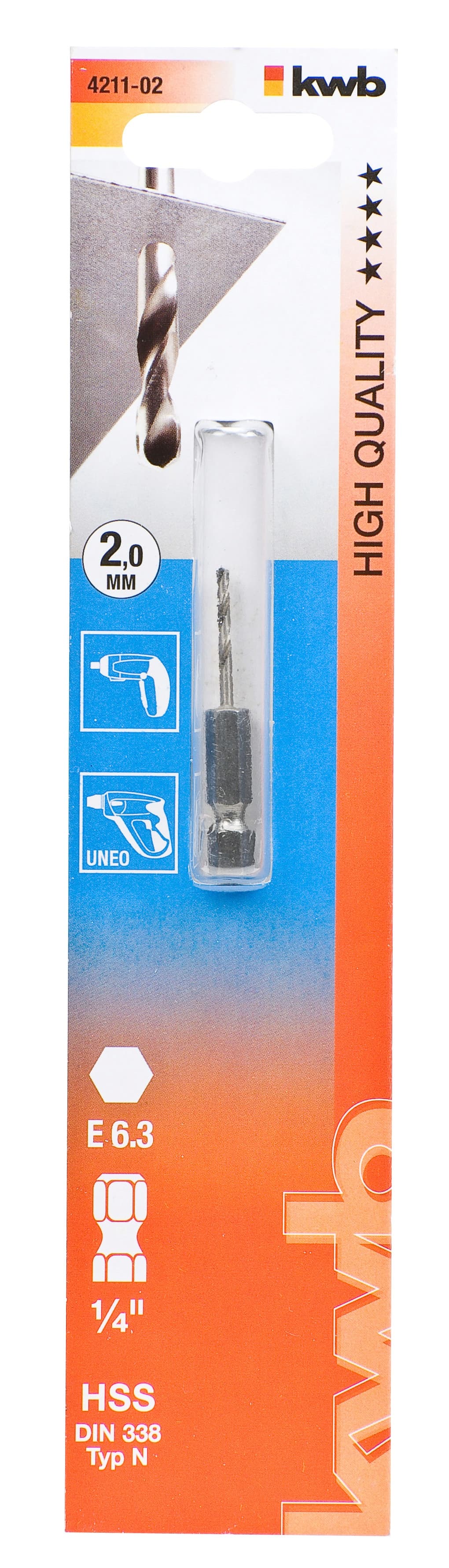  KWB 49421102 HSS spiralna burgija 1/4 " 2 mm, šestougaoni prihvat 