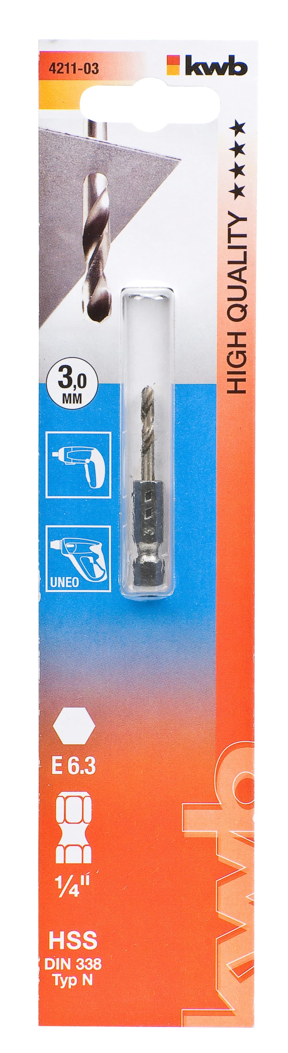  KWB 49421103 HSS spiralna burgija 1/4 " 3 mm, šestougaoni prihvat 