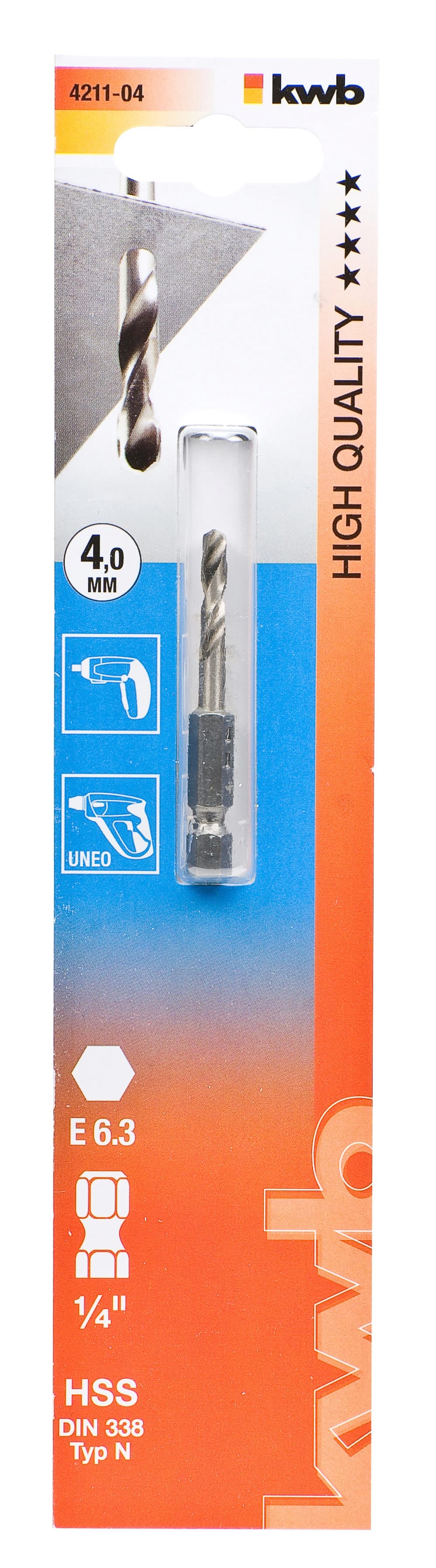  KWB 49421104 HSS-burgija Twist za metal 4 mm, 1/4 ", šestougaoni prihvat