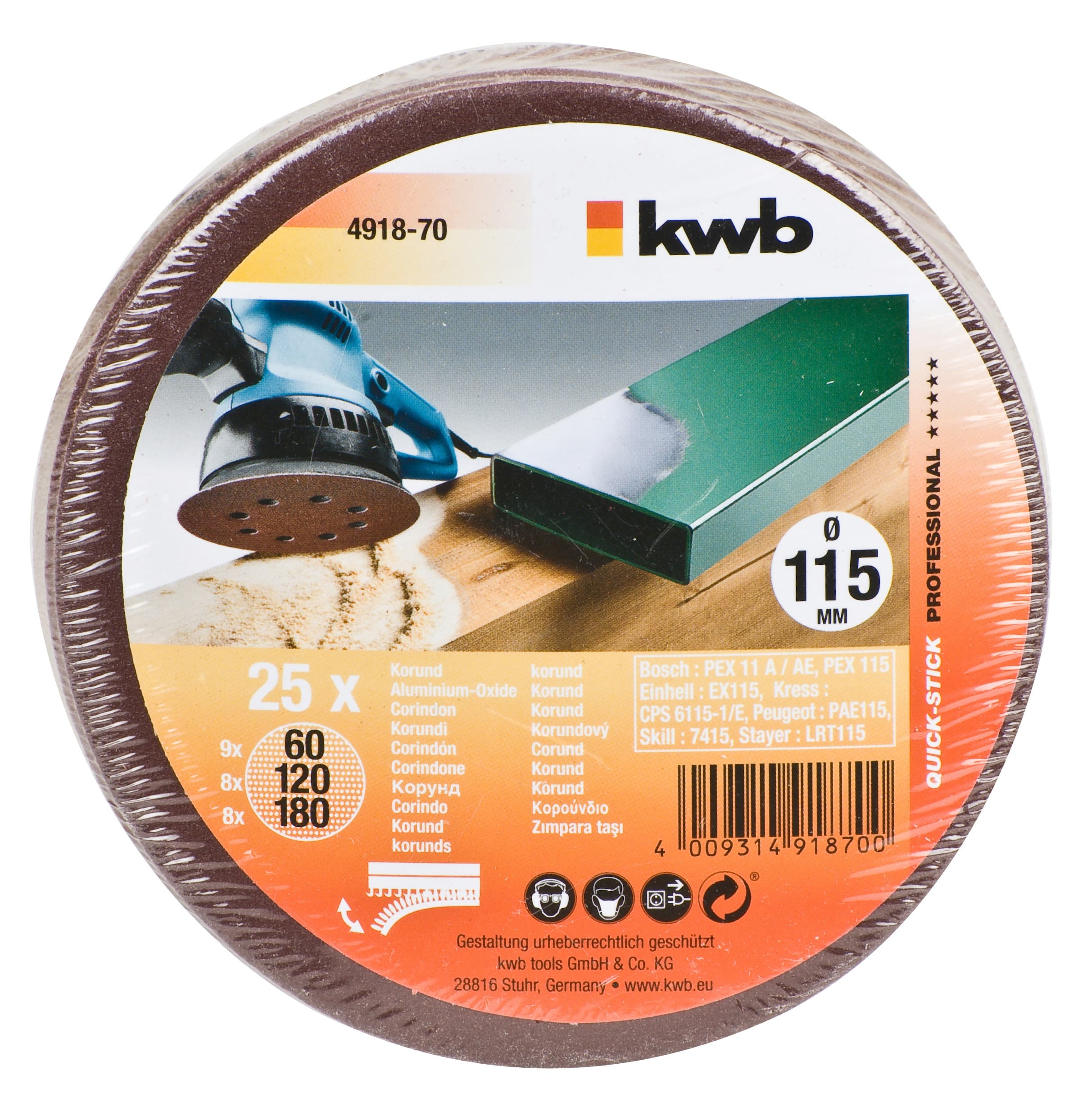  KWB 49491870 Quick-Stick set brusnih papira 115 GR60-180, 25/1 | drvo-metal, alu-oksid
