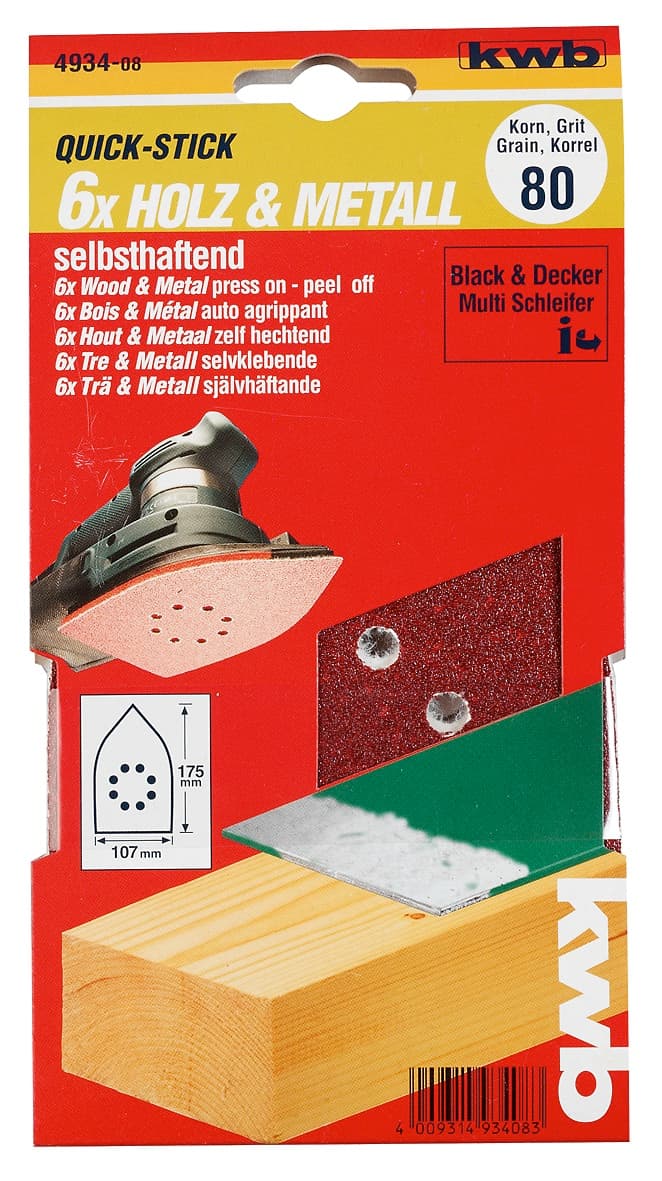  KWB 49493406 Samolepljivi brusni papir za drvo - metal, trougaoni za B-D, GR 60, 6 kom - slika 2