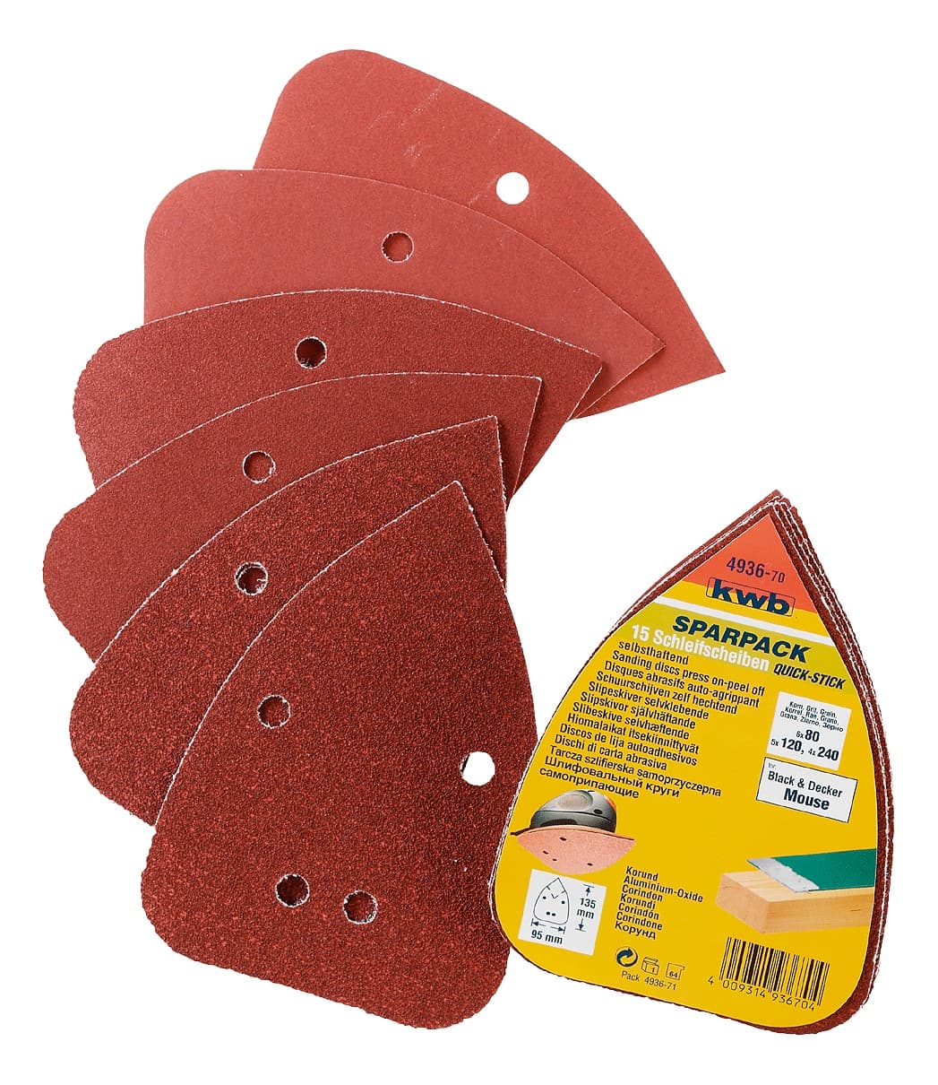  KWB 49493670 Samolepljivi brusni papir za drvo - metal, 
trougaoni za B-D Mouse, GR mix, 15 kom
