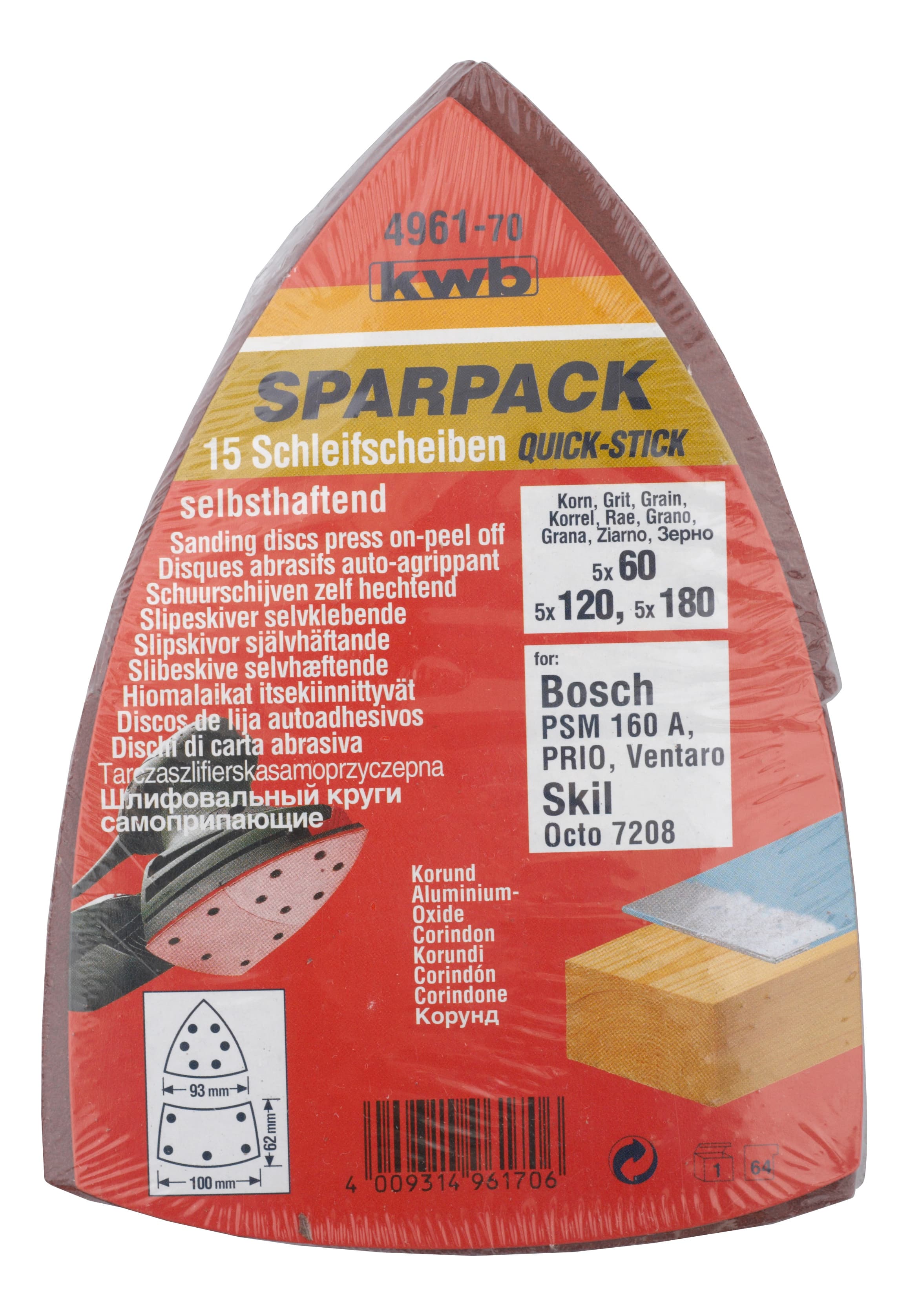  KWB 49496170 Quick-Stick delta brusni papir 12/1 | drvo-metal, 100x62/93, alu-oksid - slika 2