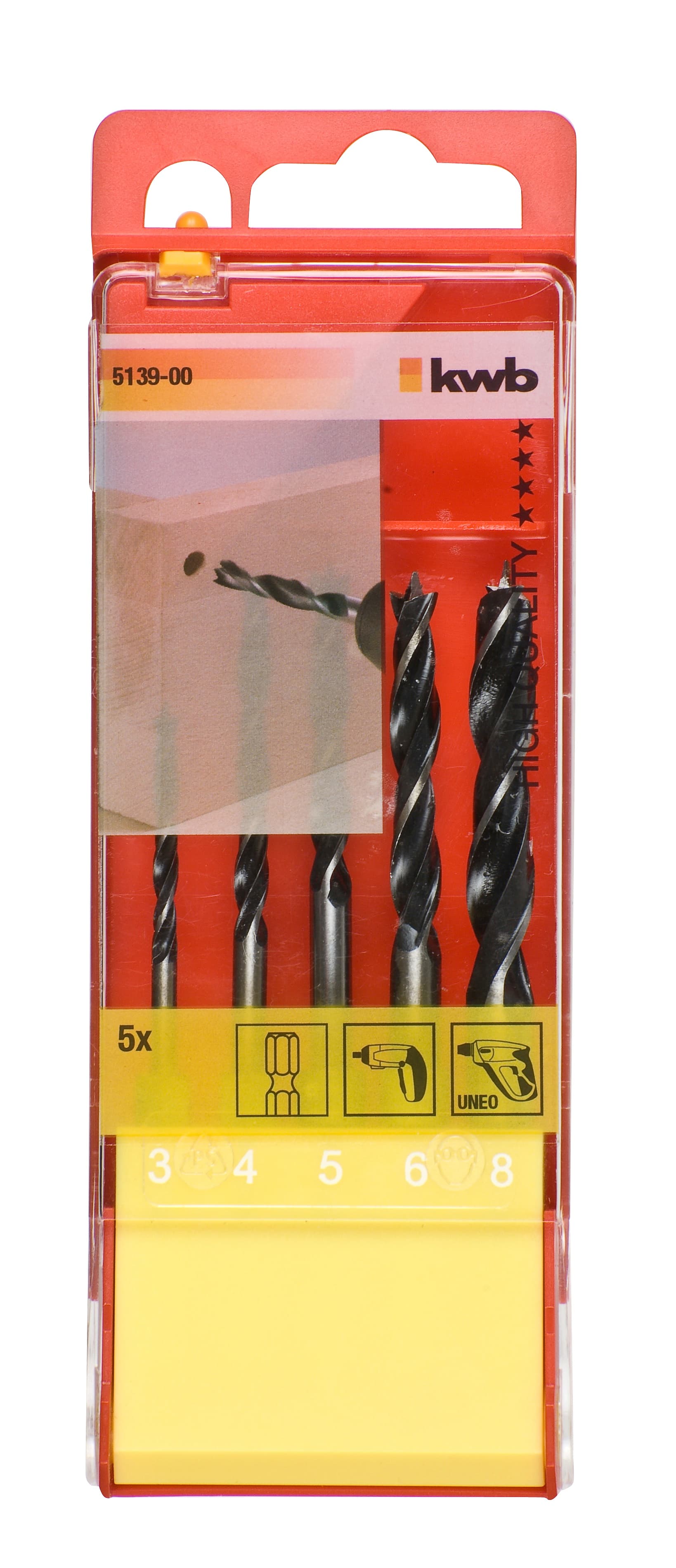  KWB 49513900 CrV set burgija za drvo 3-8 5/1 | 1/4" HEXAGON ISO 1173, E 6.3