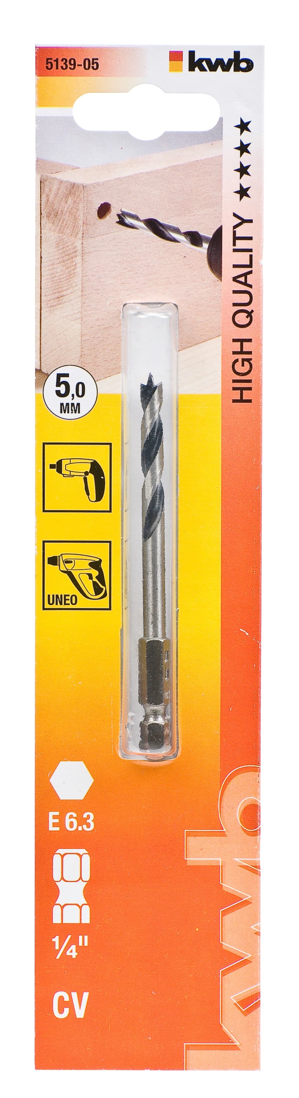  KWB 49513905 Spiralna burgija za drvo sa šestougaonim prihvatom, 1/4", 5 mm