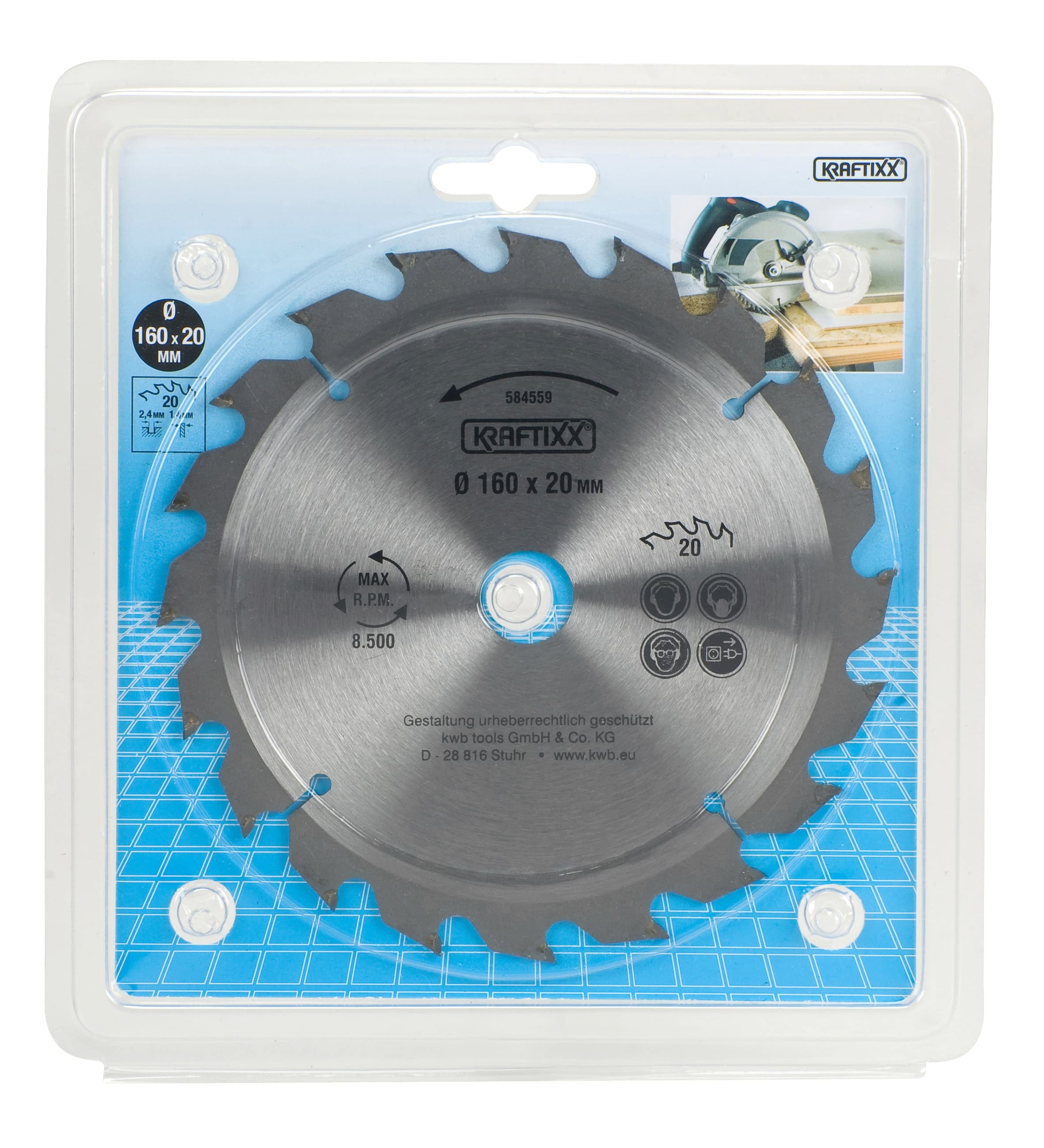  KWB 49584559 Rezni disk za cirkular 160x20 20Z, KRAFTIXX, HM, drvo/gipsakarton