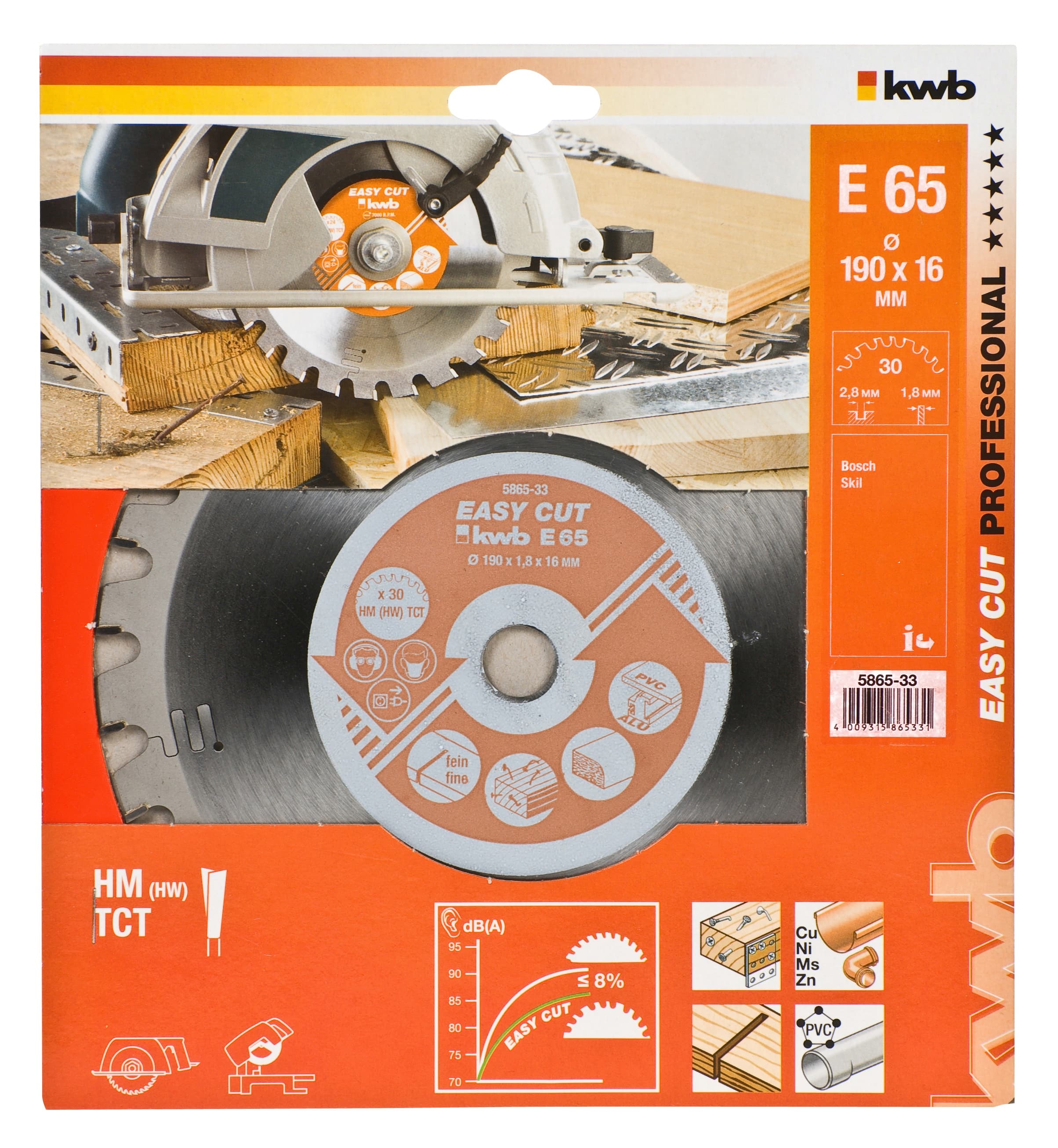  KWB 49586533 list kružne testere za drvo 190 x 16 mm, 65E