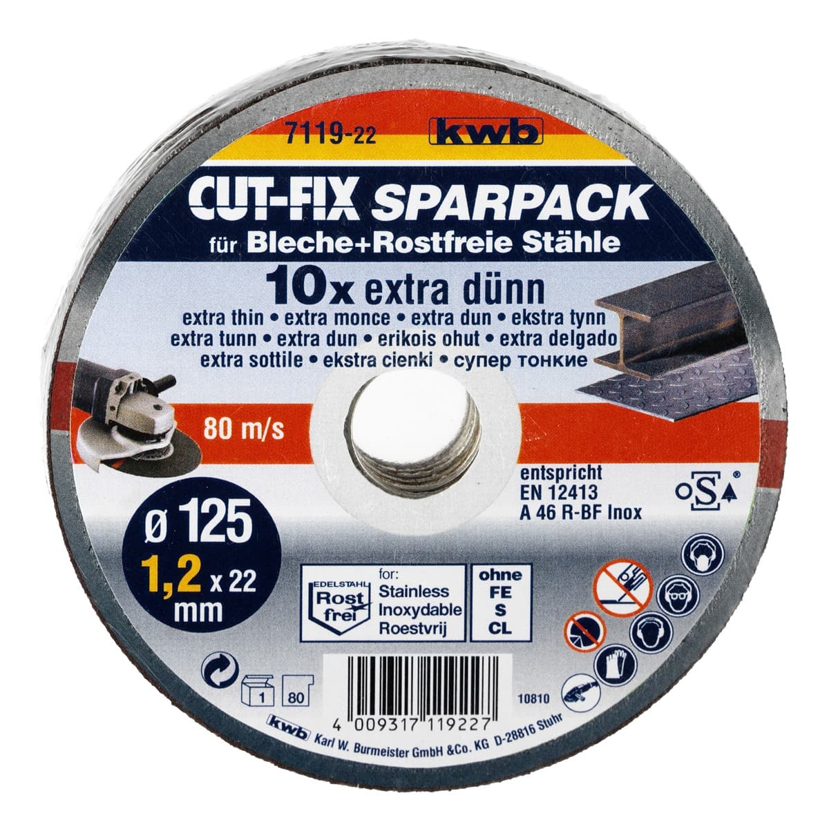  KWB 49711922 Set reznih ploča za Inox 125x1.2 10/1 | Cut-Fix, ekstra tanka