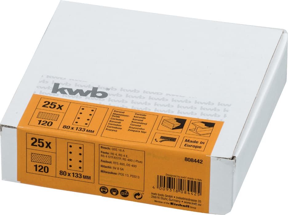  KWB 49808442 brusni papir sa rupama 80 x 133 mm, 25 komada, GR 120 - slika 4