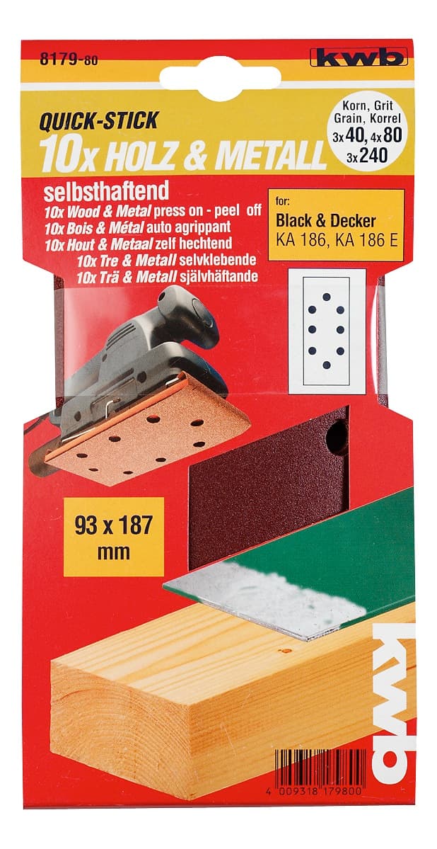  KWB 49817980 Quick-Stick brusni papir sa rupama na čičak, 93 x 186 mm, 10 komada - slika 2