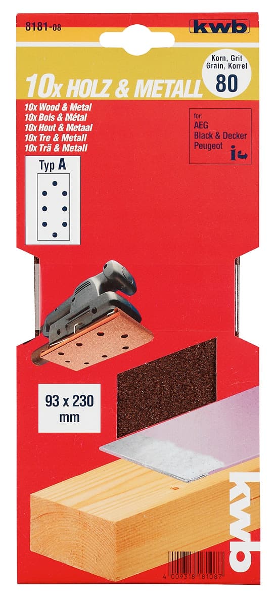  KWB 49818104 Brusni papir tipA 93x230 GR40 10/1, drvo-metal, alu-oksid - slika 2