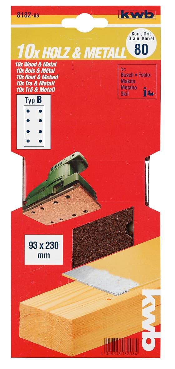  KWB 49818220 Brusni papir tipB 93x230 GR180 10/1, drvo-metal, alu-oksid - slika 2
