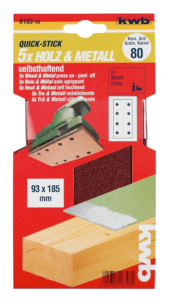  KWB 49818324 Quick-Stick brusni papir 93x185 GR240 5/1, drvo-metal, alu-oksid