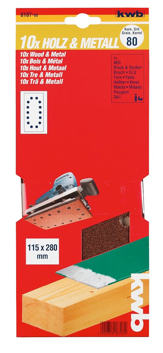  KWB 49818704 Brusni papir 115x280 GR40 10/1, drvo-metal, alu-oksid - slika 2