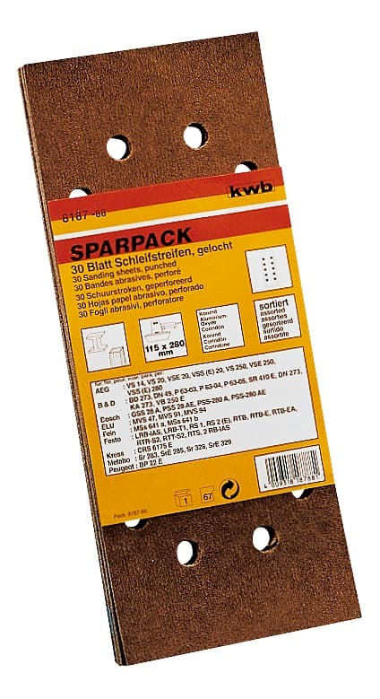  KWB 49818788 Set brusnih papira 115x280 GR40-180, 30/1 | drvo-metal, alu-oksid - slika 2