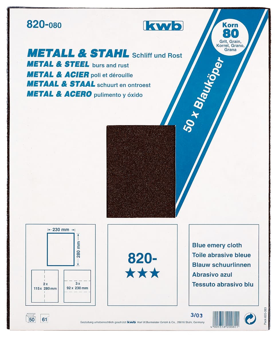  KWB 49820040 Brusni papir (metal-čelik) GR40, 230x280, alu-oksid, 1 komad - slika 2