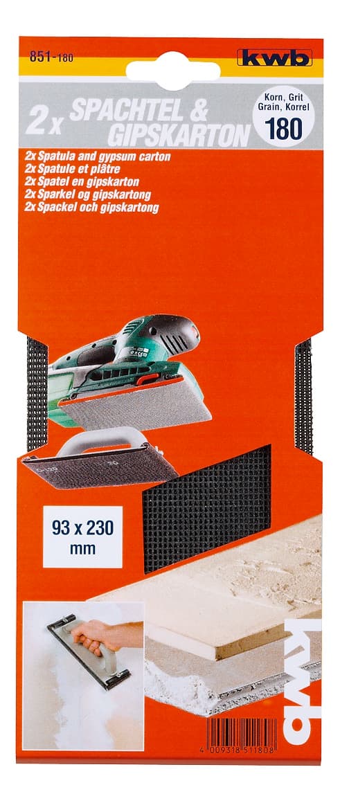  KWB 49851180 Brusni papir 93x230 GR180 SB 2/1 | mrežasti, za gipskarton/boju/rđu