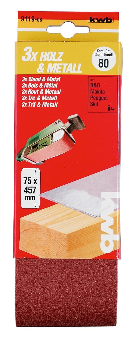  KWB 49911908 brusne trake za tračnu brusilicu, 75x457 mm, G 80, 3 komada