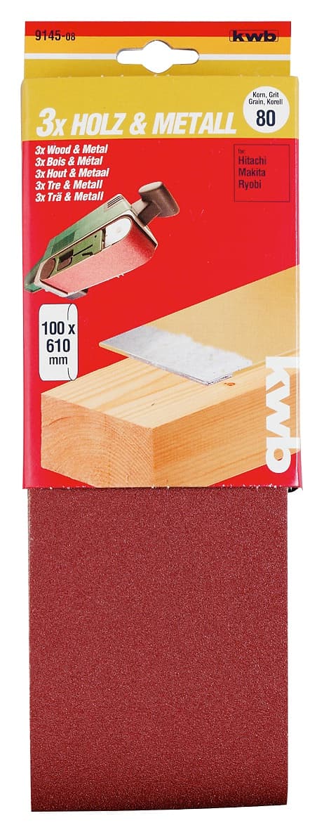  KWB 49914506 Trakasti brusni papir 100x610 mm, GR60, 3/1 | drvo-metal, alu-oksid - slika 2