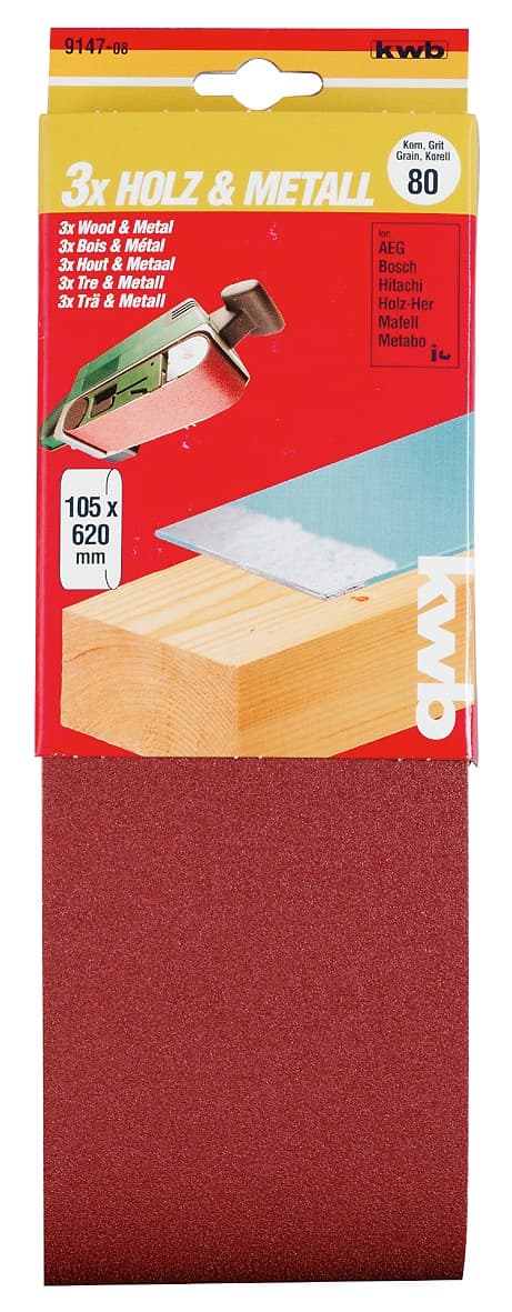  KWB 49914706 Trakasti brusni papir 105x620 mm, GR60, 3/1 | drvo-metal, alu-oksid - slika 2