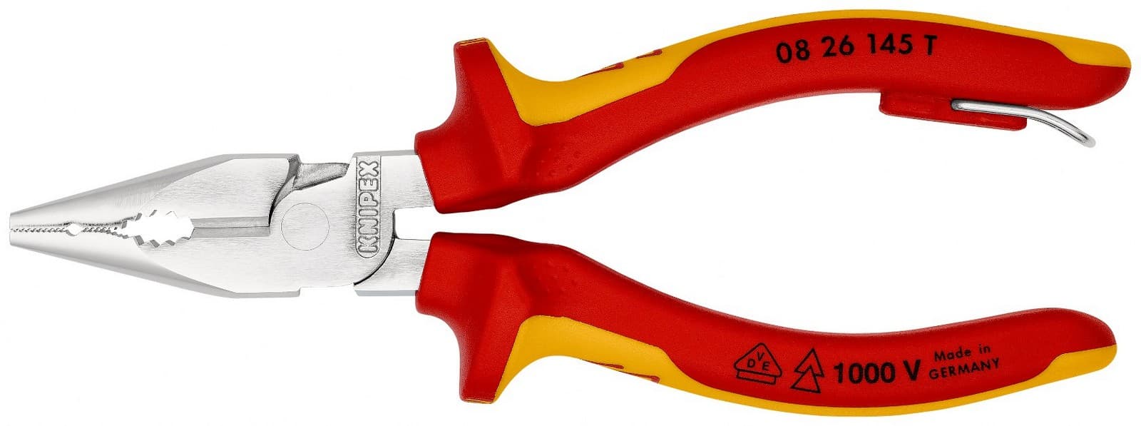 Knipex šiljasta kombinovana klešta izolovana 1000V VDE 145mm sa mogućnošću kačenja 08 26 145 T - slika 6