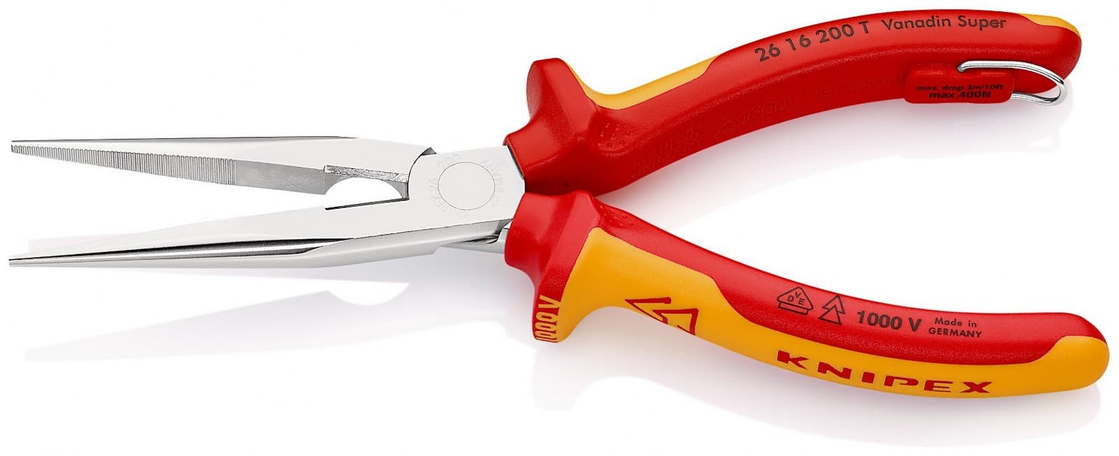Knipex klešta špic prava 1000V VDE 200mm sa mogućnošću kačenja 26 16 200 T - slika 2