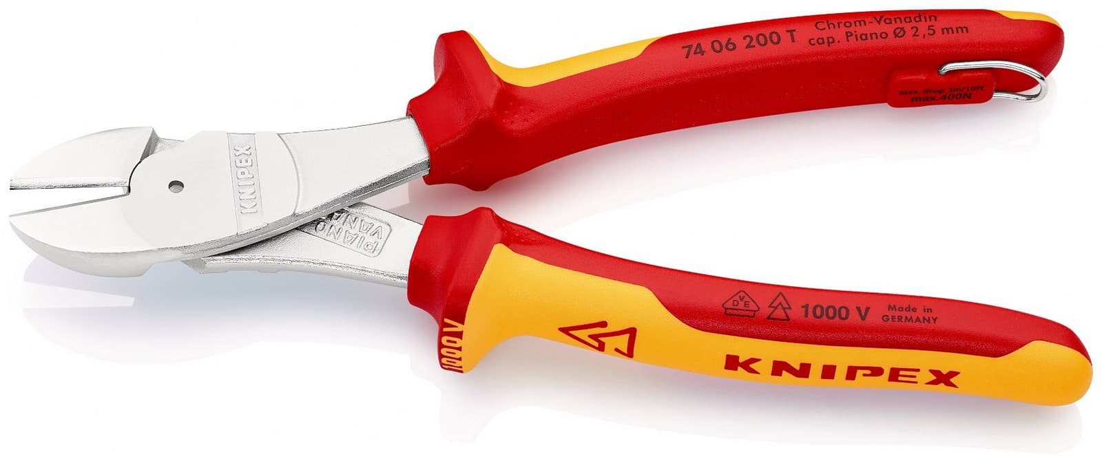 Knipex kose sečice ojačane izolovane 1000V VDE 200mm sa mogućnošću kačenja 74 06 200 T - slika 2