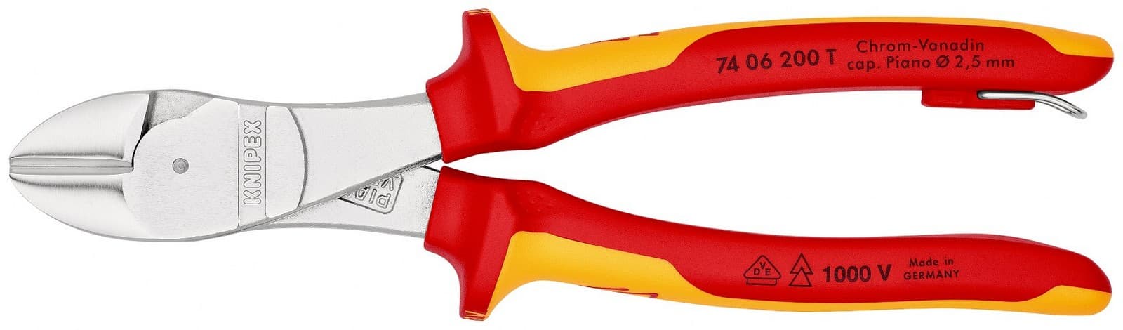 Knipex kose sečice ojačane izolovane 1000V VDE 200mm sa mogućnošću kačenja 74 06 200 T - slika 3