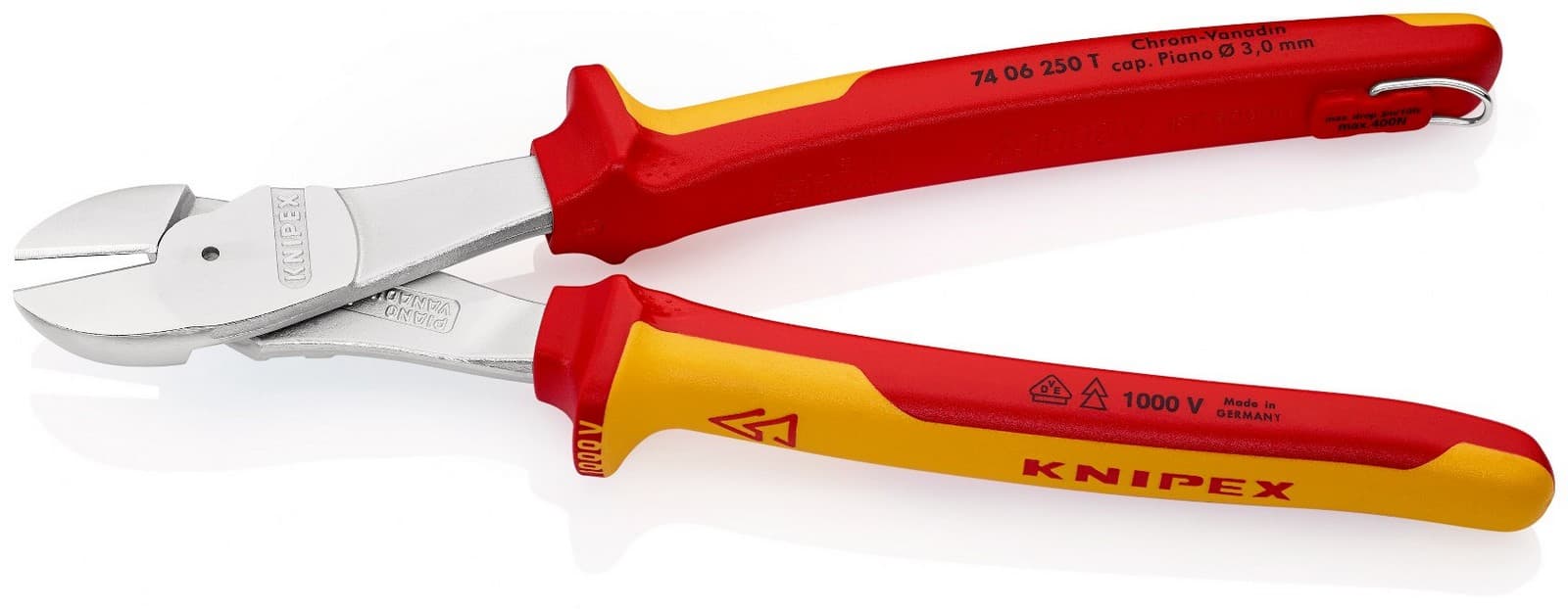 Knipex kose sečice ojačane izolovane 1000V VDE 250mm sa mogućnošću kačenja 74 06 250 T - slika 2
