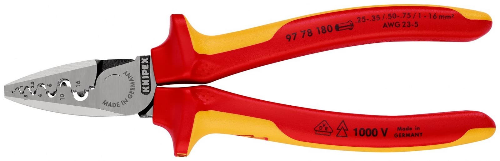 Knipex klešta za krimpovanje hilzni (kablovskih završetaka) 1000V VDE 180mm 97 78 180 - slika 3