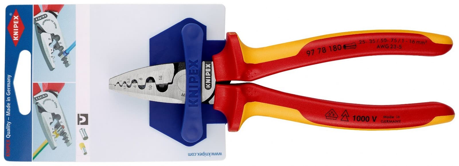 Knipex klešta za krimpovanje hilzni (kablovskih završetaka) 1000V VDE 180mm u blister pakovanju 97 78 180 SB - slika 4