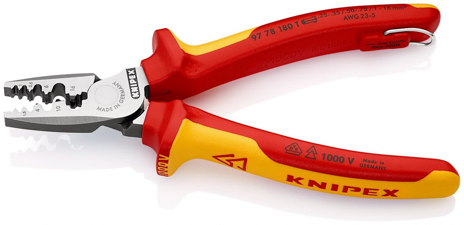Knipex 97 78 180 T BK klešta za krimpovanje hilzni (kablovskih završetaka) izolovana, VDE, 180 mm  - slika 3
