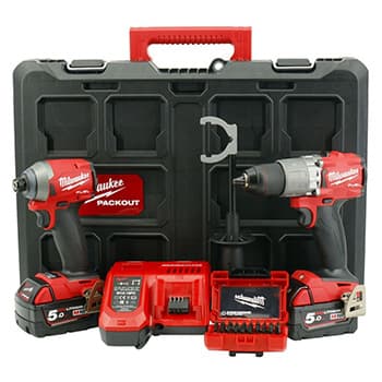 Milwaukee aku set - vibraciona bušilica-odvijač + udarni odvijač + punjač + 2 baterije + kofer M18 FPP2A2-502P - slika 2