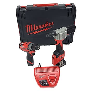 Milwaukee aku set - vibraciona bušilica-odvijač 12V + aku alat za pop nitne 12V + punjač + 2 baterije + kofer M12 FPP2S-422X SET - slika 2