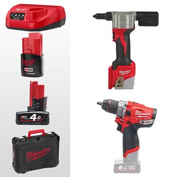 Milwaukee aku set - vibraciona bušilica-odvijač 12V + aku alat za pop nitne 12V + punjač + 2 baterije + kofer M12 FPP2S-422X SET - slika 3