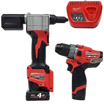 Milwaukee aku set - vibraciona bušilica-odvijač 12V + aku alat za pop nitne 12V + punjač + 2 baterije + kofer M12 FPP2S-422X SET - slika 6