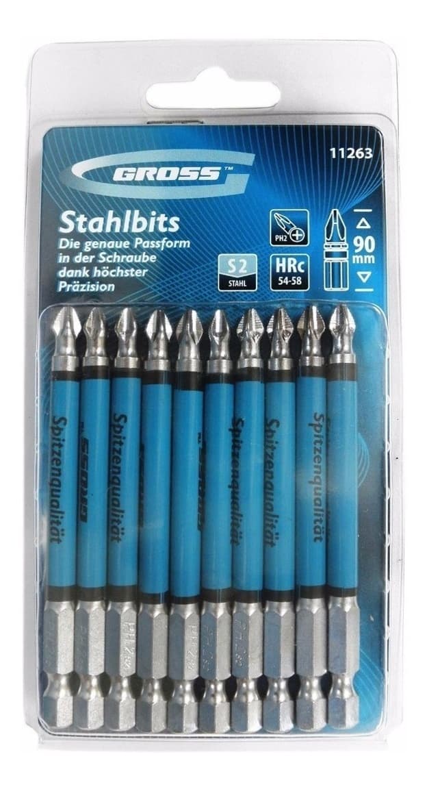 Set bitova PH2 , 90mm, S2 čelik, 10 delova Gross 11263