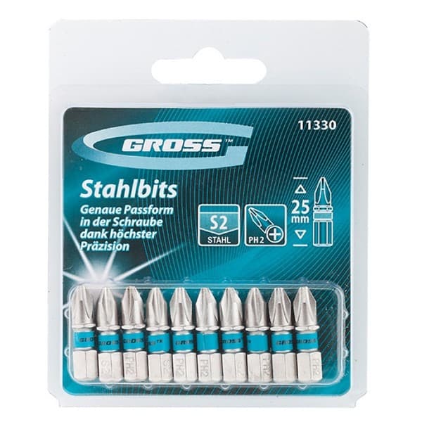 Set bitova PH2 , 25mm, S2 čelik, 10 delova Gross 11330