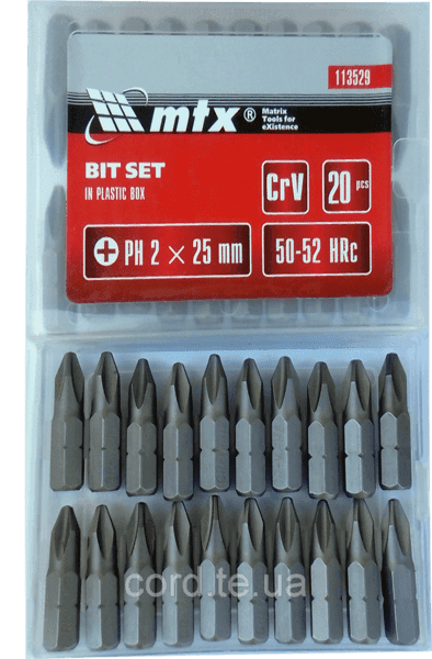Set bitova PH2 , 25mm, 45X čelik, 20 delova u plastičnoj kutiji MTX 113529