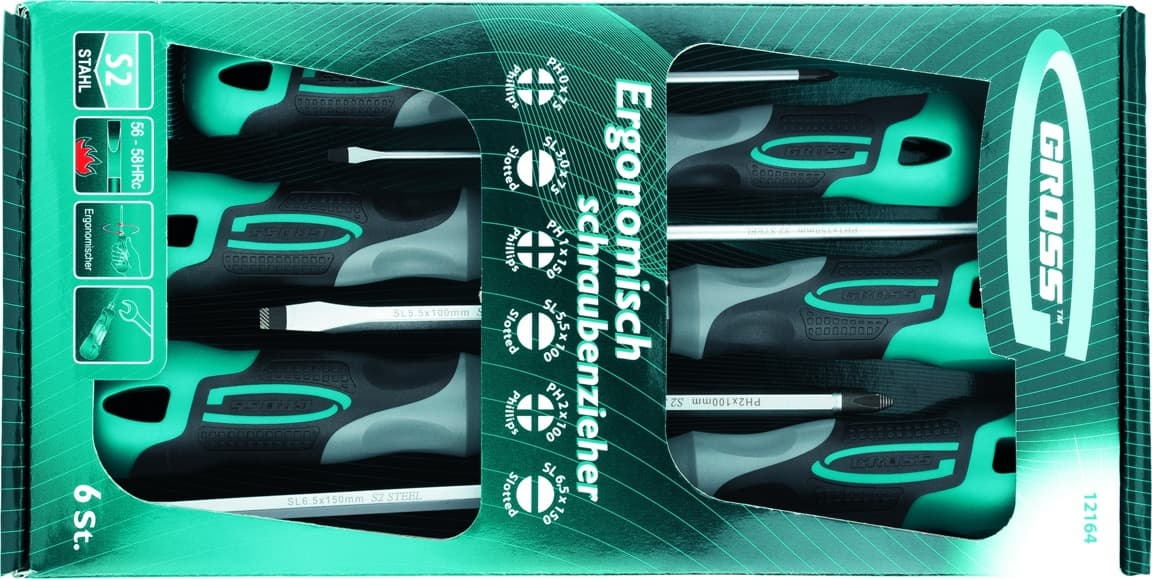 Set odvijača 6 delova, trokomponentna drška Gross 12164