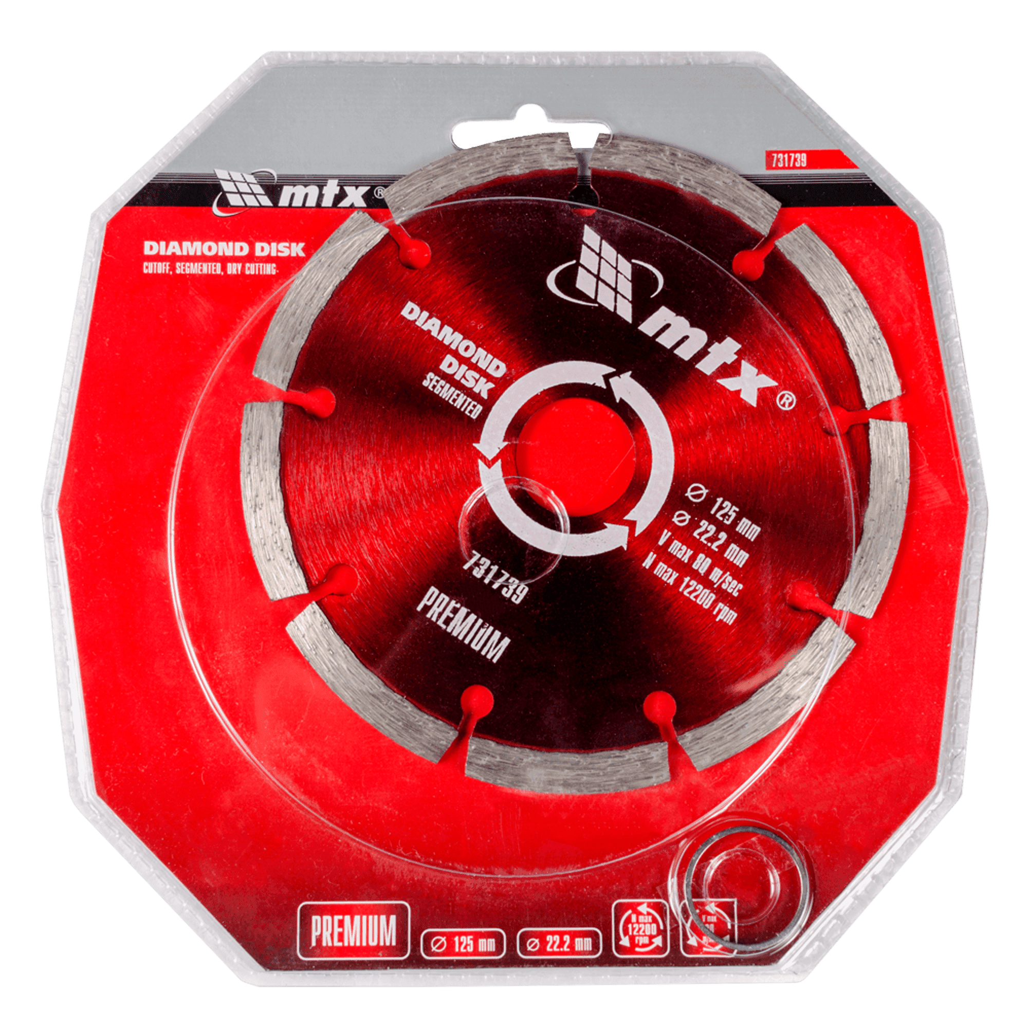 Dijamantska segmentna rezna ploča 125mm x 22,2mm, za suvo sečenje MTX 731739 - slika 2