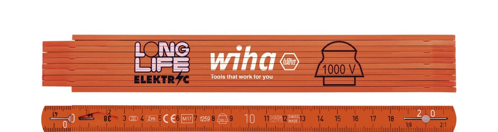 Wiha 42068 VDE izolovani sklopivi metar LongLife®, 2m metrički, 10 segmenata, narandžasta