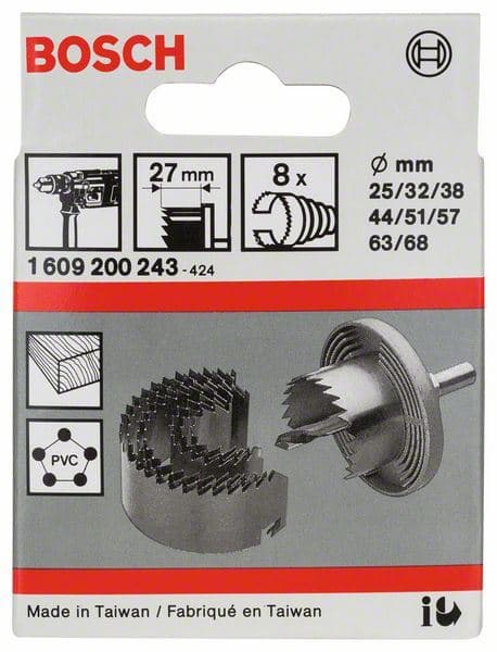 8-delni set kruna testere Bosch 1609200243, 25; 32; 38; 44; 51; 57; 63; 68 mm - slika 2