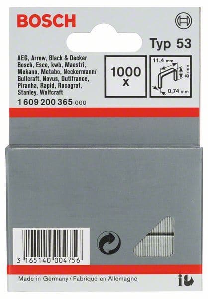 Spajalica od tanke žice tip 53 Bosch 1609200365, 11,4 x 0,74 x 8 mm - slika 3