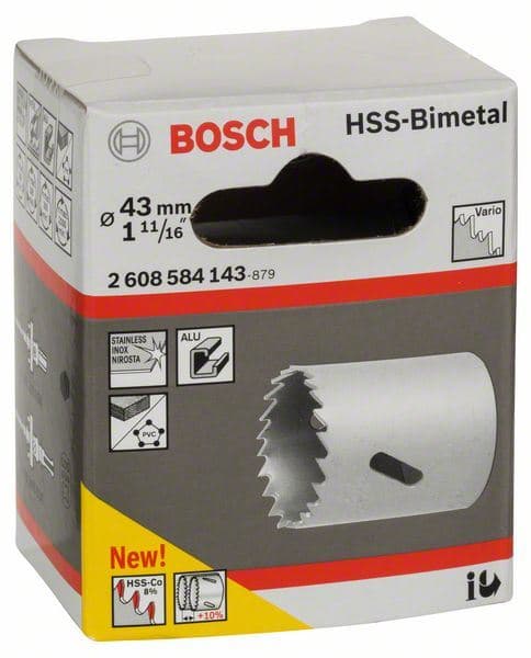 Testera za otvore HSS-bimetal za standardne adaptere Bosch 2608584143, 43 mm, 1 11/16"