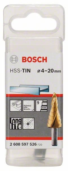 Stepenasta burgija HSS-TiN Bosch 2608597526, 4 - 20 mm, 8,0 mm, 70,5 mm - slika 2
