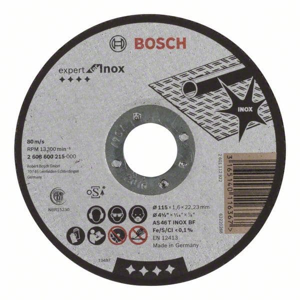 Rezna ploča ravna Expert for Inox Bosch 2608600215, AS 46 T INOX BF, 115 mm, 1,6 mm