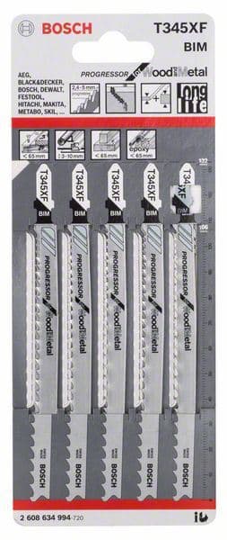 List ubodne testere T 345 XF Bosch 2608634994, Progressor za Drvo i Metal, 5 komada - slika 2